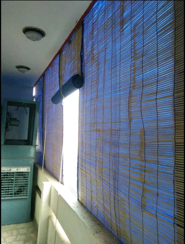 Blue Bamboo Roller Blind Hand Drawn On Ceiling